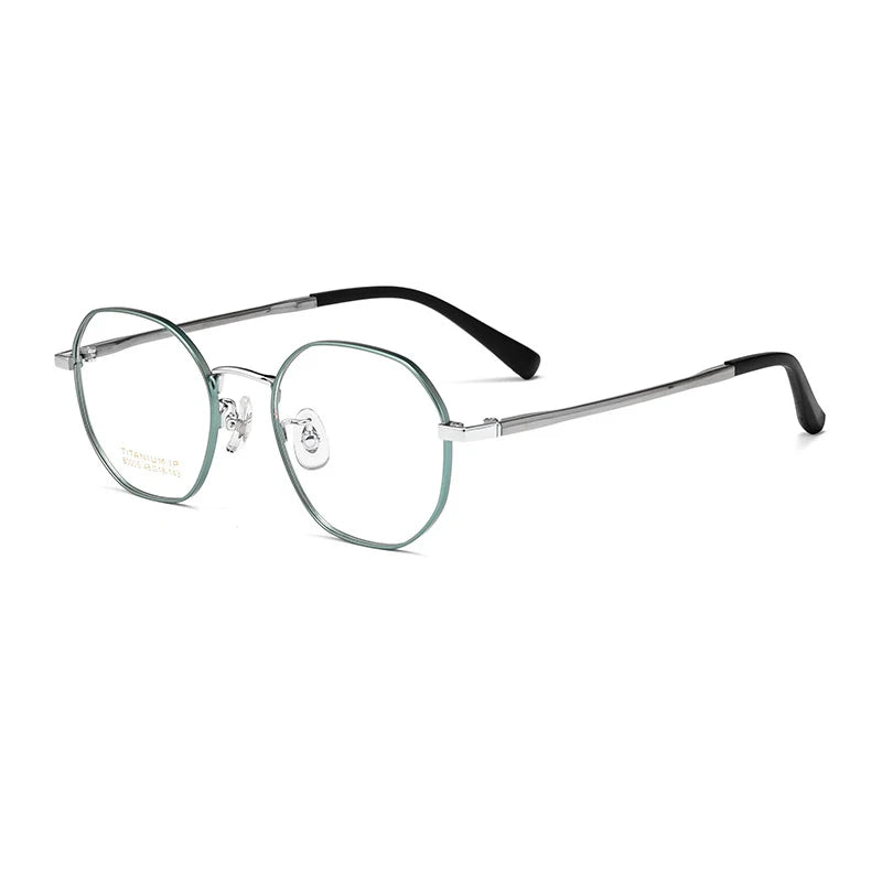 Hotochki Women's Full Rim Flat Top Polygon Titanium Eyeglasses 11805 Full Rim Hotochki green and silver  