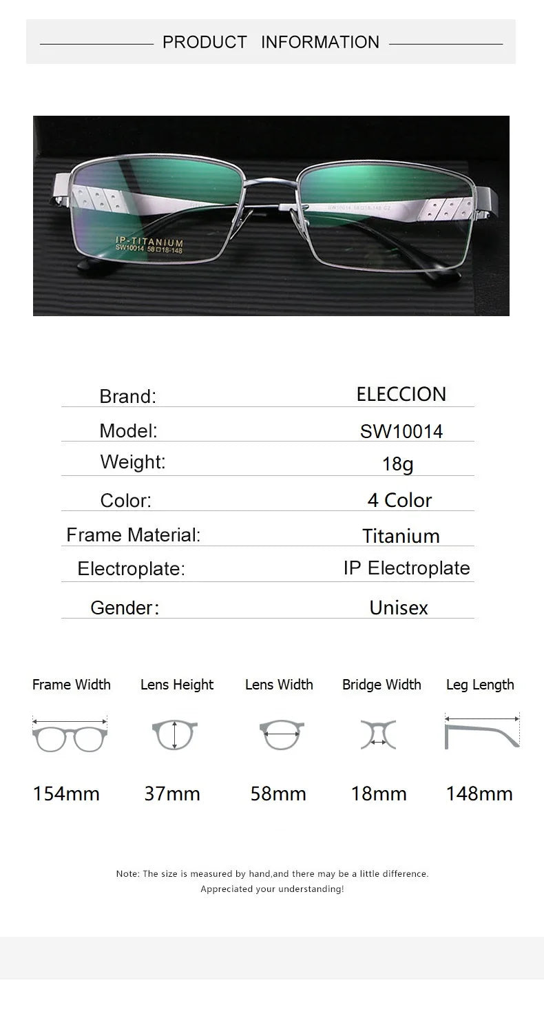 Eleccion Men's Full Rim Big  Square Titanium Eyeglasses 14414