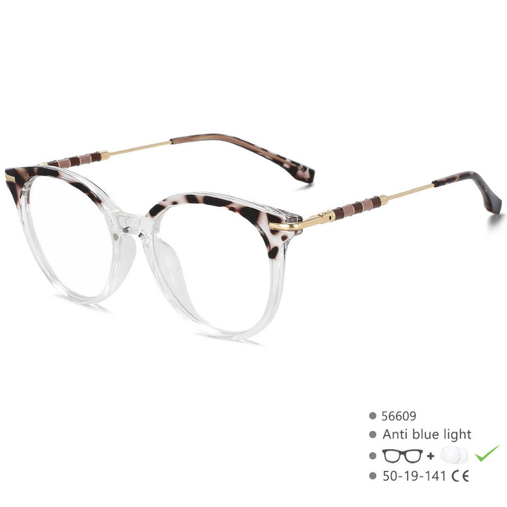 CCSpace Women's Full Rim Round Acetate Alloy Eyeglasses 56609 Full Rim CCspace C5ClearLeopard  