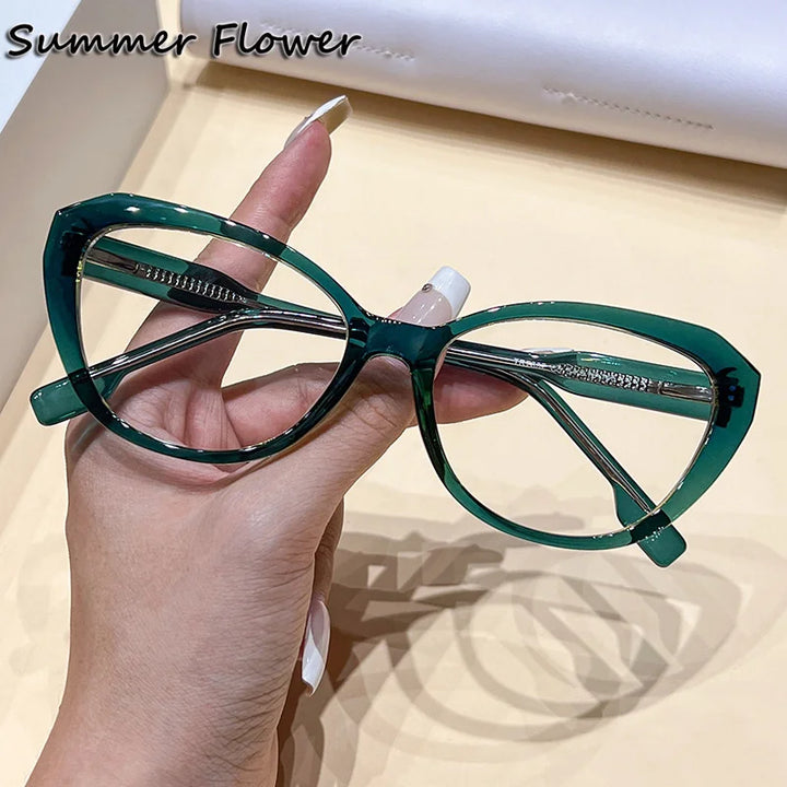 Summer Flower Women's Full Rim Oval Cat Eye Tr 90 Titanium Eyeglasses 87887 Full Rim Summer Flower Green