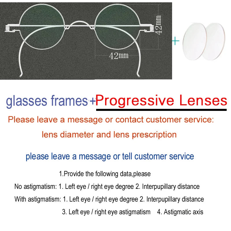 Yujo Unisex Full Rim Round Stainless Steel Eyeglasses 303236 Full Rim Yujo progressive 42mm CHINA