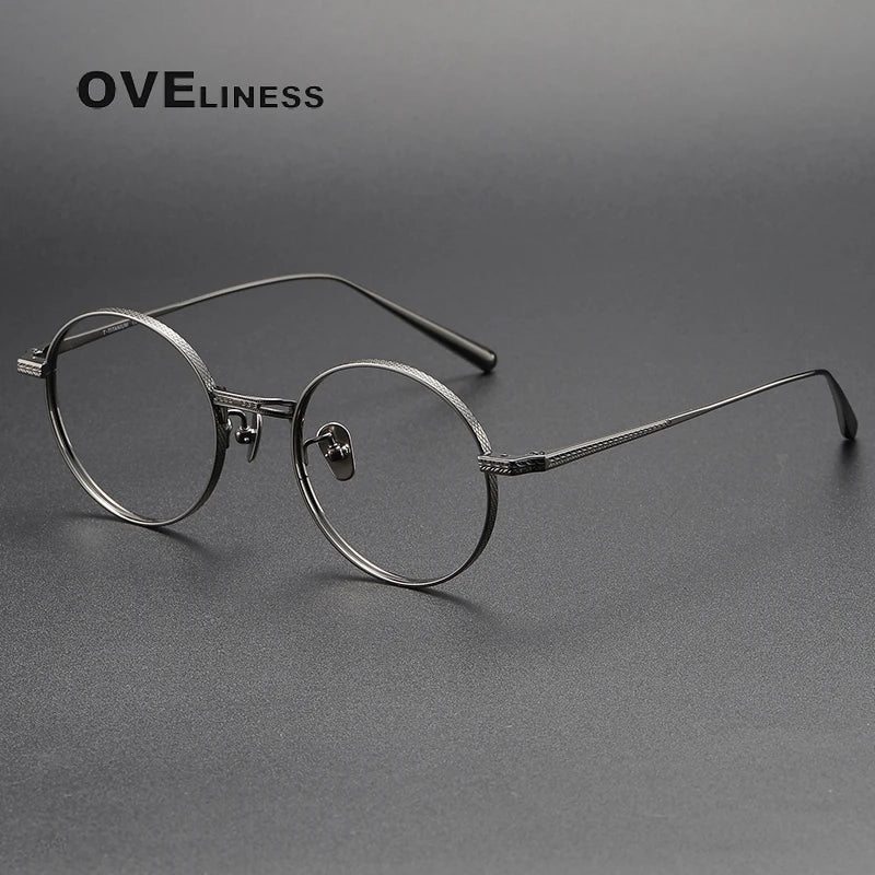 Oveliness Unisex Full Rim Round Oval Titanium Eyeglasses 19026 Full Rim Oveliness gun  