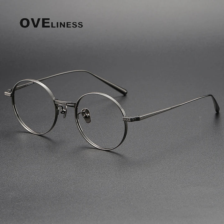 Oveliness Unisex Full Rim Round Oval Titanium Eyeglasses 19026 Full Rim Oveliness gun  