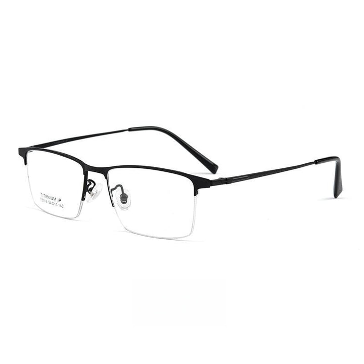 Yimaruili Men's Semi Rim Square Titanium Alloy Eyeglasses T8016b Semi Rim Yimaruili Eyeglasses Black  