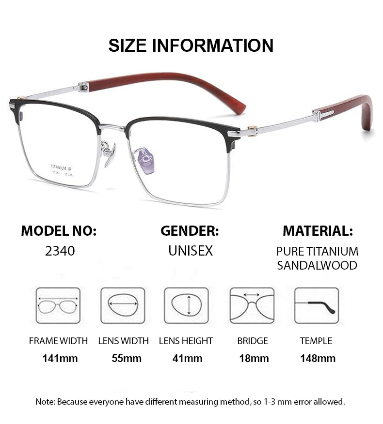 Summer Flower Unisex Full Rim Square Titanium Sandalwood Eyeglasses 82340 Full Rim Summer Flower