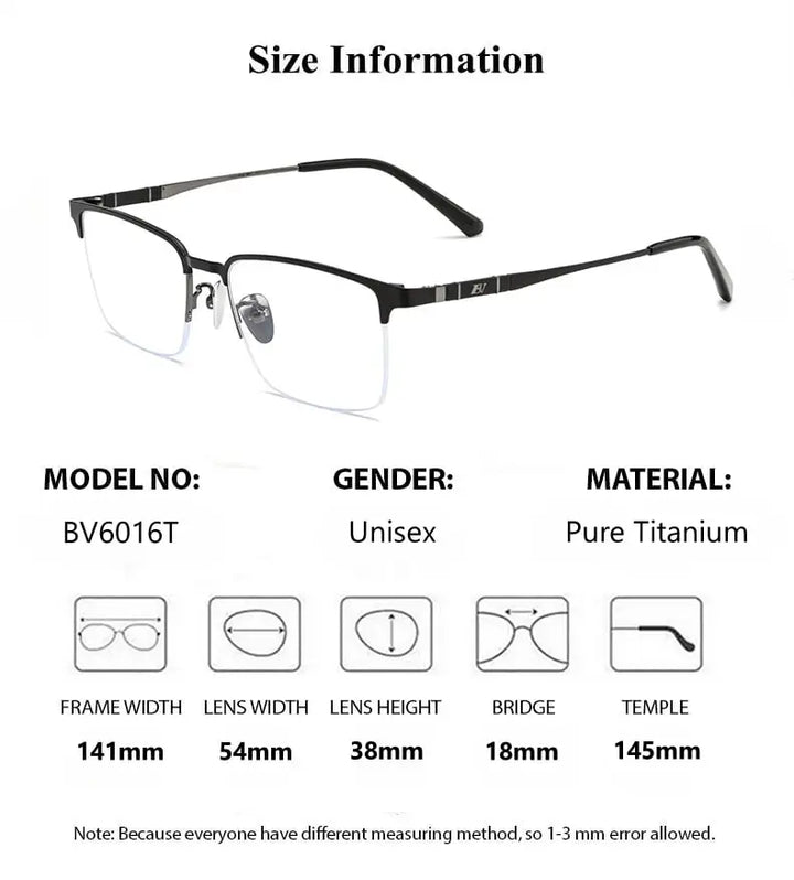 Summer Flower Men's Semi Rim Square Titanium Eyeglasses Clip On Sunglasses 6015/16