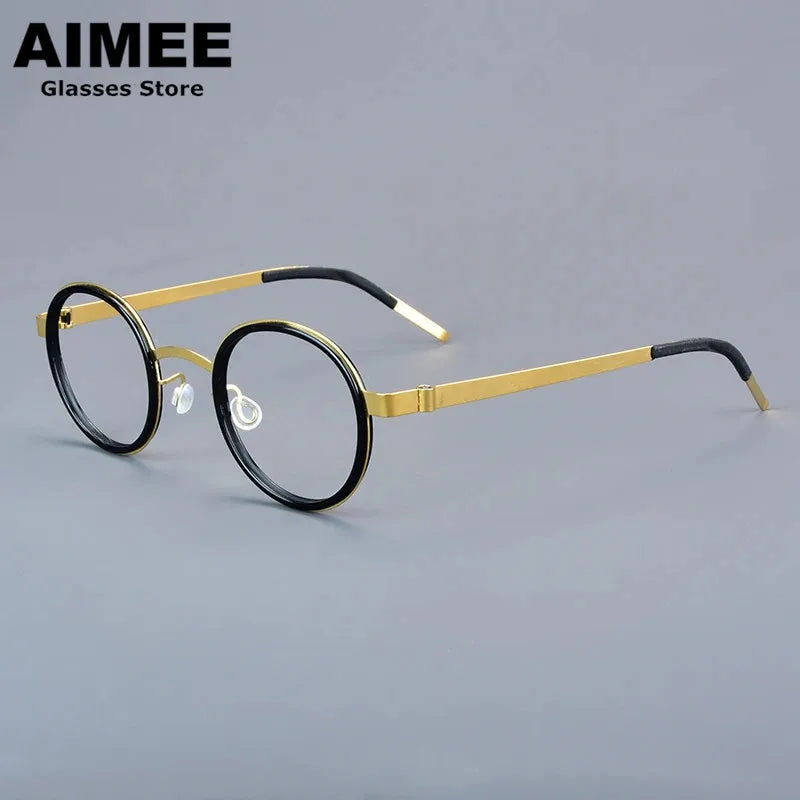 Aimee Women's Full Rim Round Screwless Titanium Acetate Eyeglasses 61011