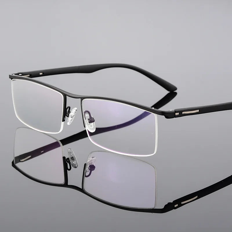 Hdcrafter Men's Semi Rim Square Brow Line Titanium Eyeglasses 48831