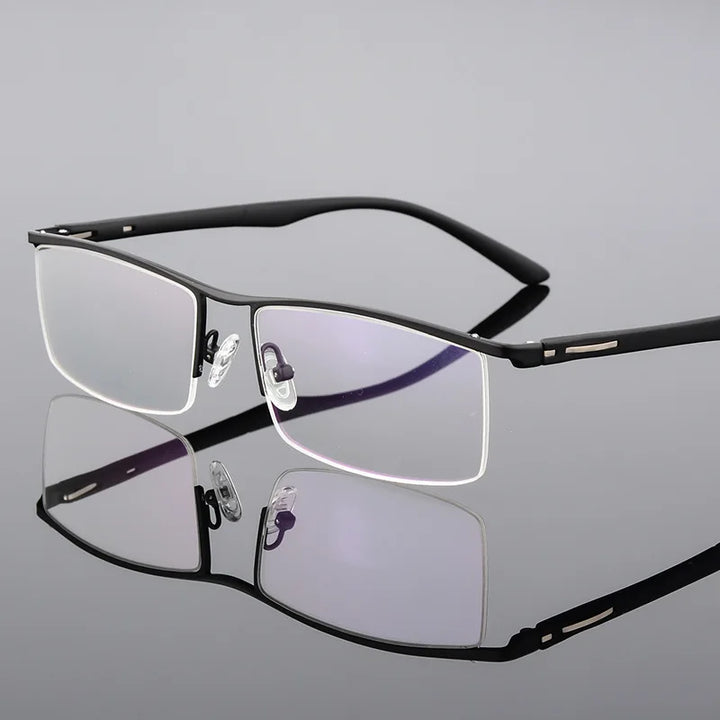 Hdcrafter Men's Semi Rim Square Brow Line Titanium Eyeglasses 48831