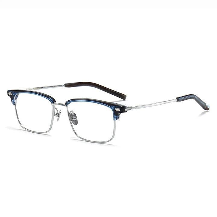 Black Mask Unisex Full Rim Square Titanium Acetate Eyeglasses M122 Full Rim Black Mask Blue-Silver  