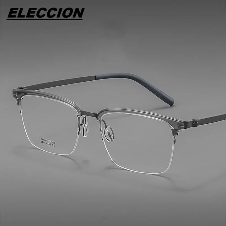 Eleccion Men's Semi Rim Square Screwless Titanium Eyeglasses 2609