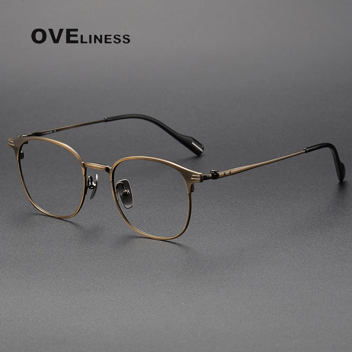 Oveliness Unisex Full Rim Round Square Titanium Eyeglasses 70807 Full Rim Oveliness bronze  