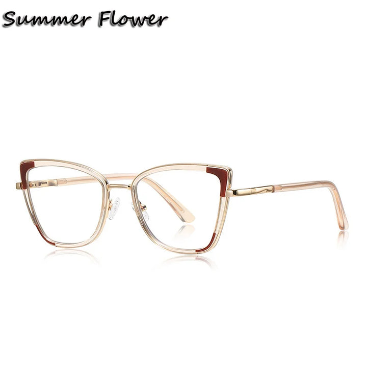 Summer Flower Women's Full Rim Square Cat Eye Tr 90 Titanium Eyeglasses 31334