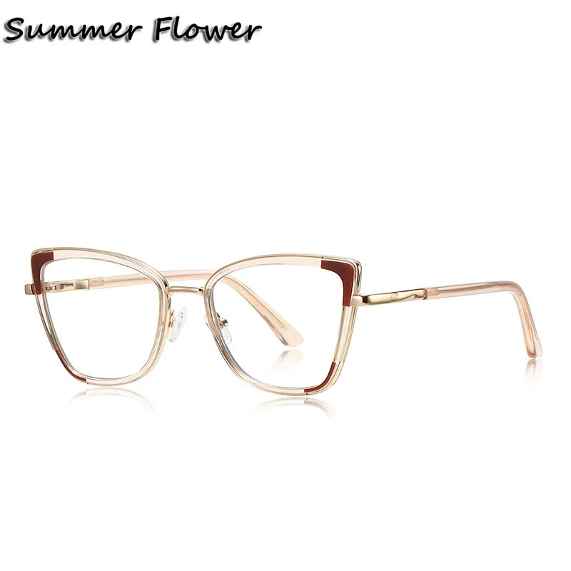 Summer Flower Women's Full Rim Cat Eye Tr 90 Alloy Eyeglasses 31337