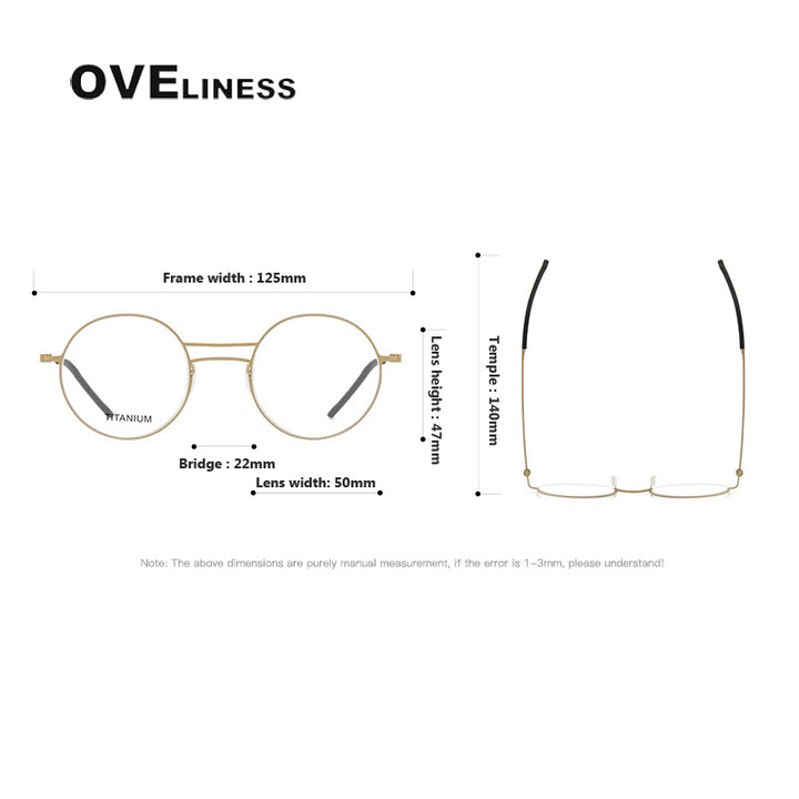 Oveliness Unisex Full Rim Round Screwless Double Bridge Titanium Eyeglasses 5518 Full Rim Oveliness   