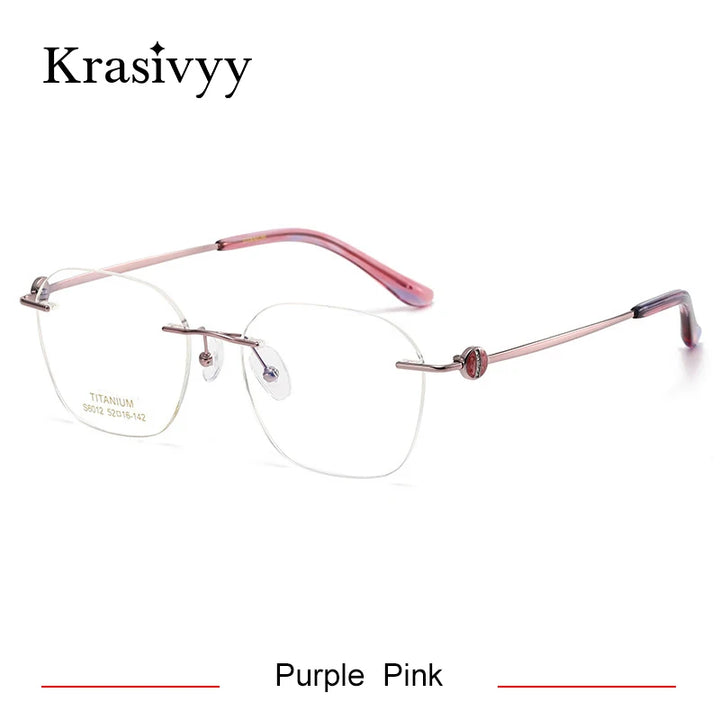 Krasivyy Women's Rimless Flat Top Square Titanium Eyeglasses 6012 Rimless Krasivyy Purple Pink  