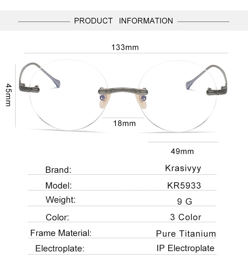 Krasivyy Men's Rimless Round Titanium Eyeglasses K5933 Rimless Krasivyy   