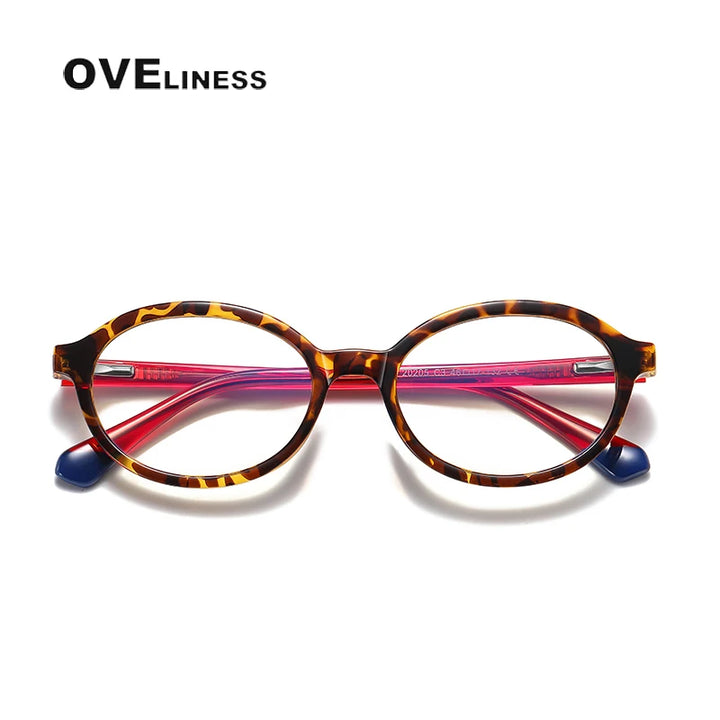 Oveliness Youth Unisex Full Rim Oval Tr 90 Titanium Eyeglasses 20205 Full Rim Oveliness leopard print  