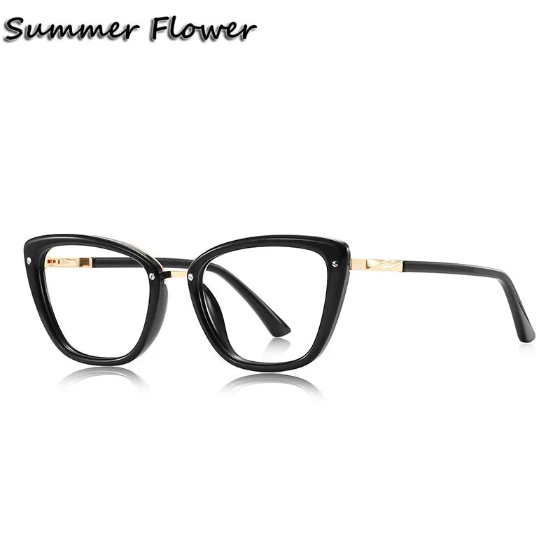 Summer Flower Women's Full Rim Cat Eye Tr 90 Titanium Eyeglasses 62220