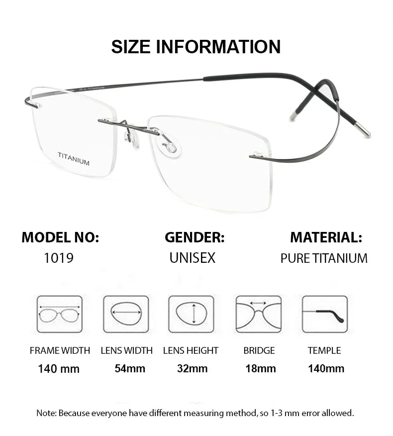 Summer Flower Unisex Rimless Square Titanium Eyeglasses 81019 Rimless Summer Flower