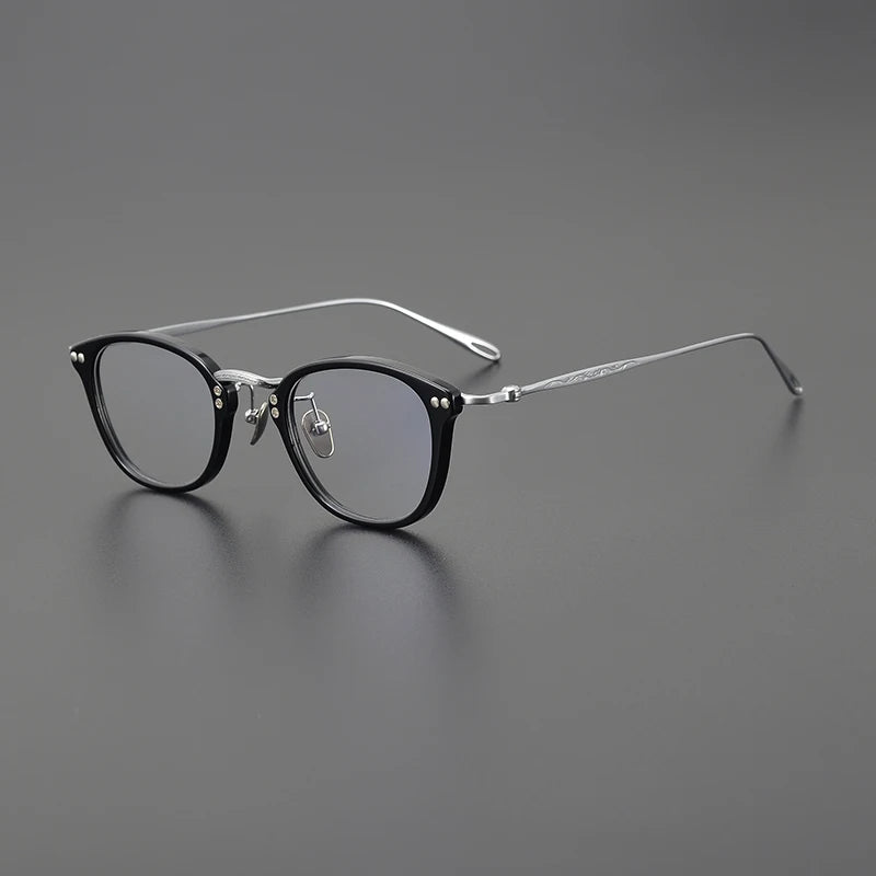 Black Mask Unisex Full Rim Square Titanium Acetate Eyeglasses 5955 Full Rim Black Mask Black-Silver  