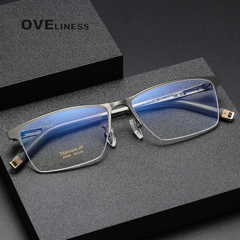 Oveliness Men's Semi Rim Square Titanium Eyeglasses 80880 Semi Rim Oveliness   