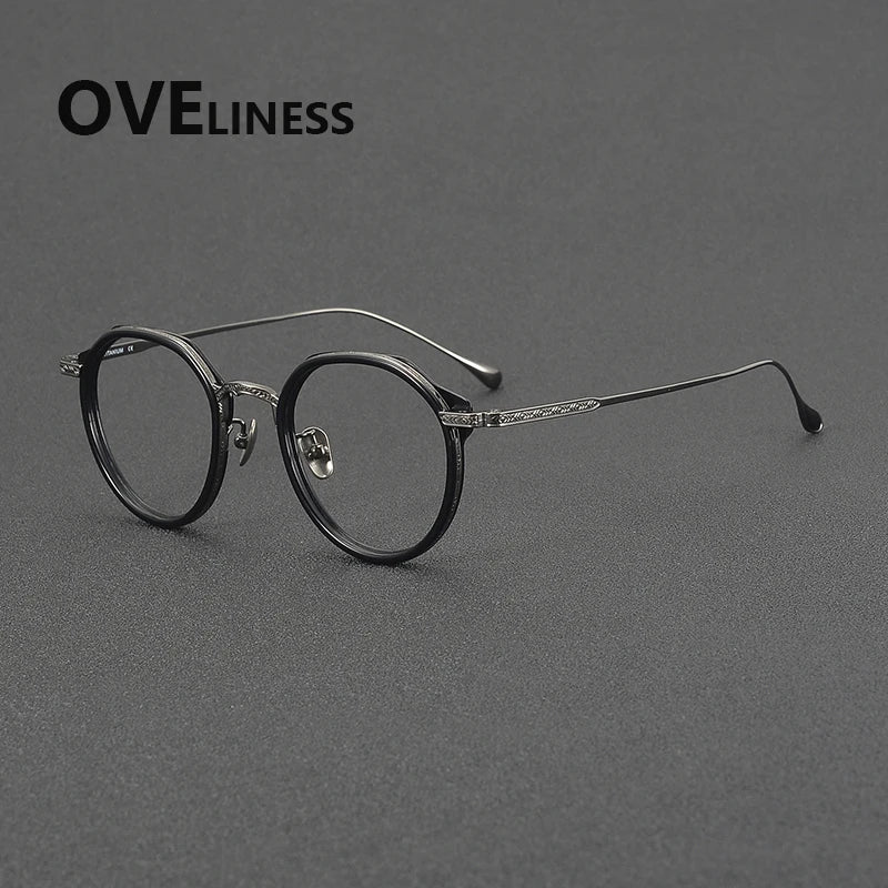 Oveliness Unisex Full Rim Round Titanium Acetate Eyeglasses 32904