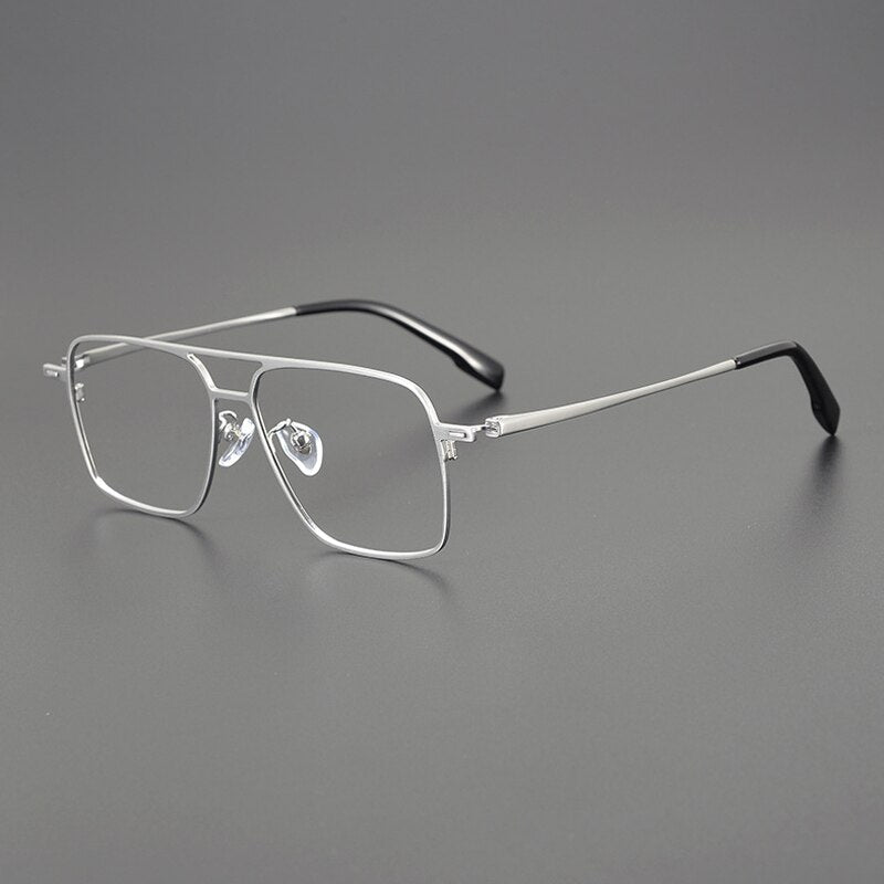 Gatenac Unisex Full Rim Square Double Bridge Titanium Eyeglasses Gxyj1115 Full Rim Gatenac Silver  