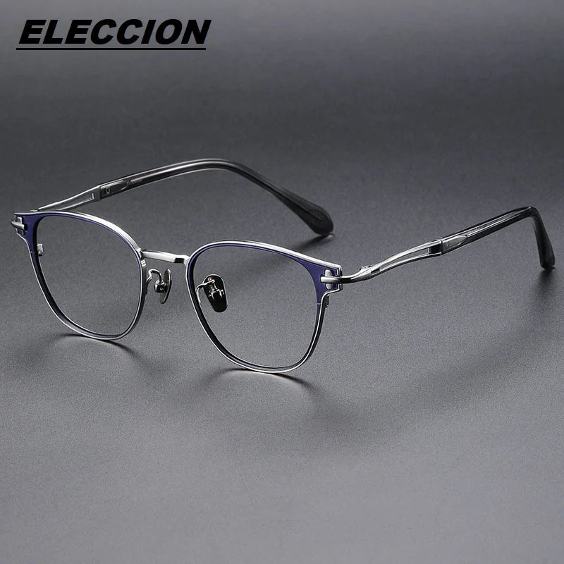 Eleccion Women's Full Rim Square Titanium Acetate Eyeglasses 13620 Full Rim Eleccion Blue - Silver CHINA