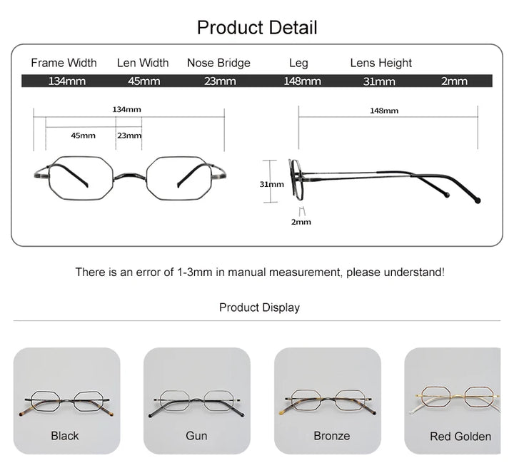 Aimee Unisex Full Rim Small Square Polygon Titanium Eyeglasses 88039 Full Rim Aimee   