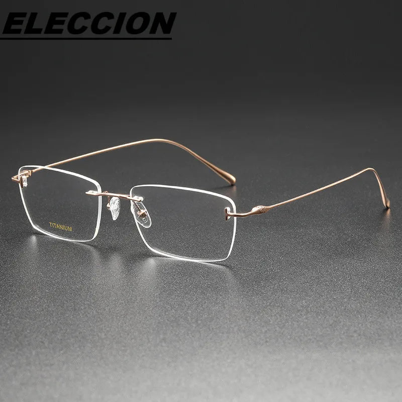 Eleccion Women's Rimless Square Titanium Eyeglasses 5678 Rimless FuzWeb Rose Gold CHINA