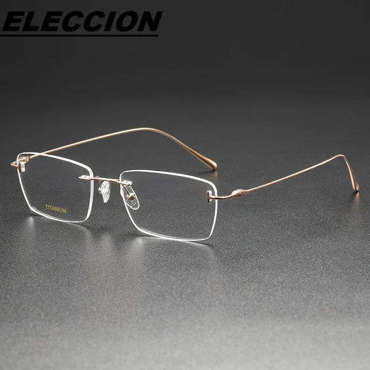 Eleccion Women's Rimless Square Titanium Eyeglasses 5678 Rimless FuzWeb Rose Gold CHINA