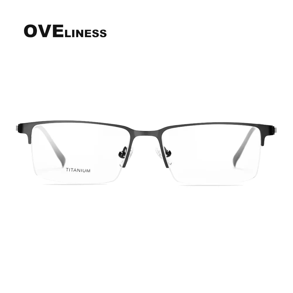 Oveliness Men's Semi Rim Square Titanium Alloy Eyeglasses 8840 Semi Rim Oveliness gun  