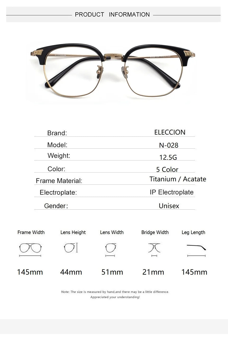 Eleccion Men's Full Rim Square Acetate Titanium Eyeglasses 41028