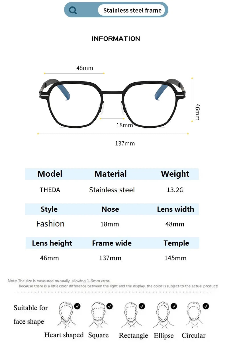 Bobbie Women's Full Rim Polygon Oval Screwless Steel Eyeglasses 464818