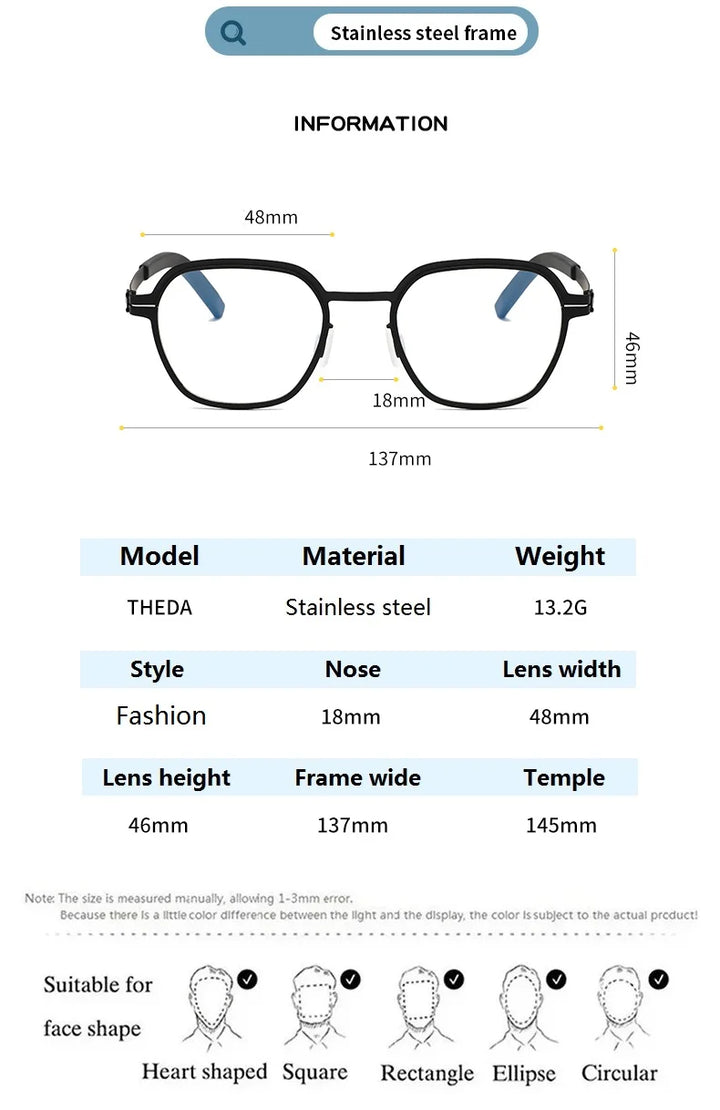 Bobbie Women's Full Rim Polygon Oval Screwless Steel Eyeglasses 464818