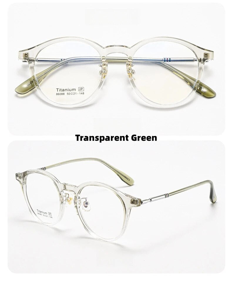 KatKani Unisex Full Rim Round Tr 90 Titanium Eyeglasses 6088 Full Rim KatKani Eyeglasses Transparent Green  