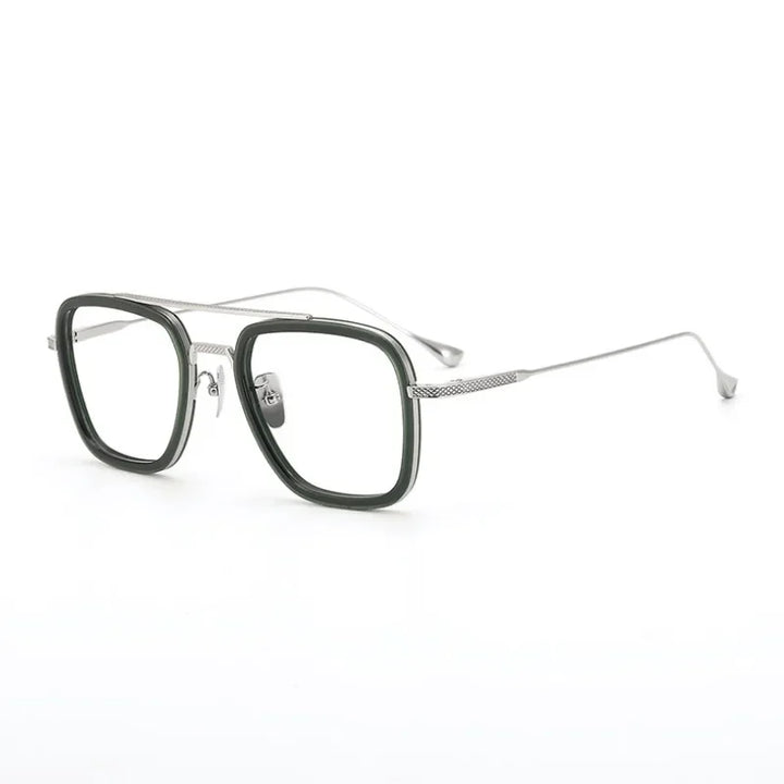 Hewei Unisex Full Rim Square Double Bridge Acetate Titanium Eyeglasses 2009 Full Rim Hewei green silver  