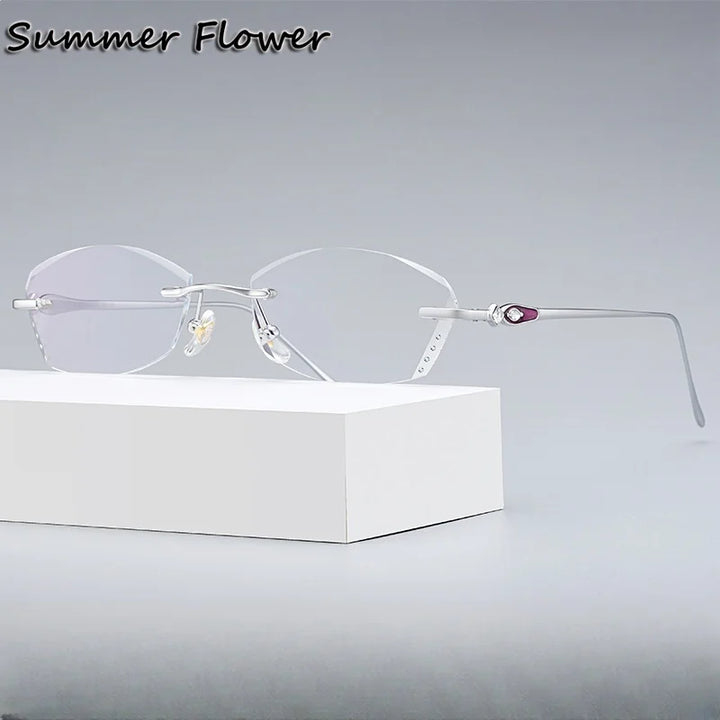 Summer Flower Women's Rimless Butterfly Oval Titanium Eyeglasses 698037
