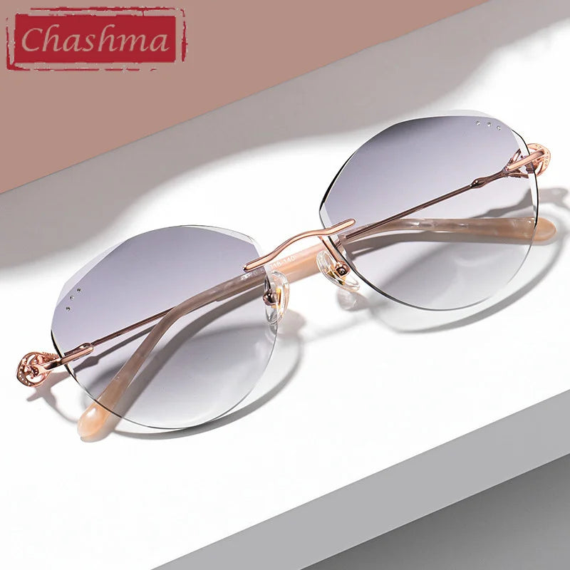 Chashma Women's Rimless Oval Round Titanium Diamond Cut Eyeglasses 81702