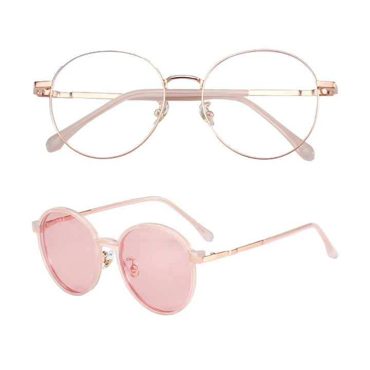 Yimaruili Unisex Full Rim Round Alloy Eyeglasses Clip On Polarized Sunglasses Y1106 Full Rim Yimaruili Eyeglasses Rose Gold Pink C5  