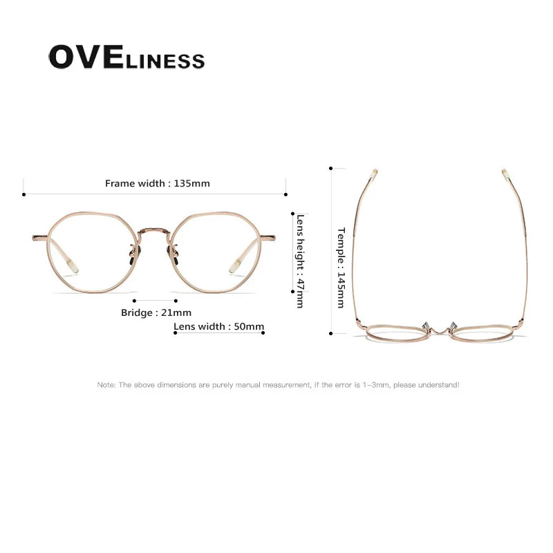 Oveliness Unisex Full Rim Polygon Acetate Titanium Eyeglasses 8514 Full Rim Oveliness   