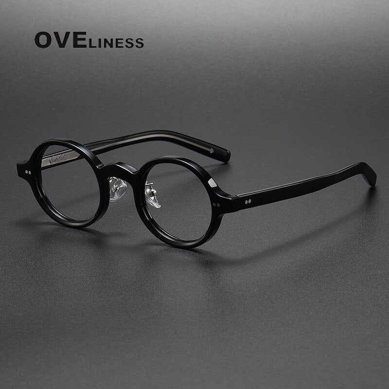 Oveliness Unisex Full Rim Roun Acetate Eyeglasses 005 Full Rim Oveliness black  