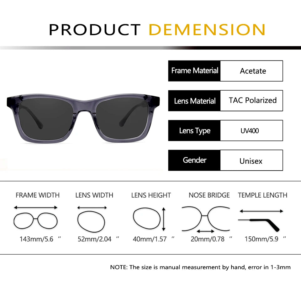 Esnbie Unisex Full Rim Square Brow Line Acetate Sunglasses 220931