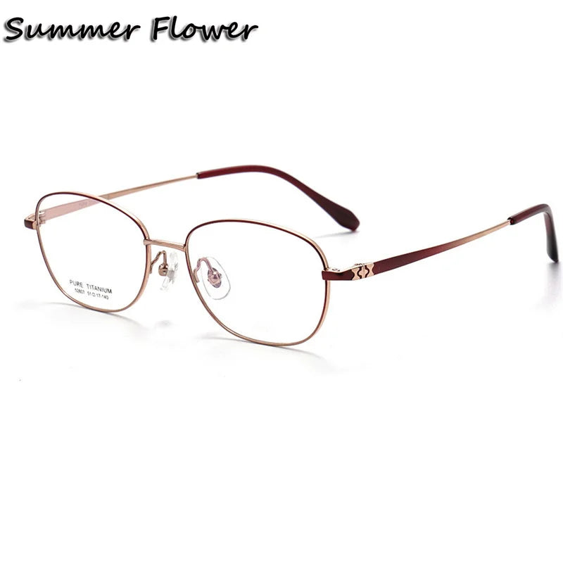 Summer Flower Women's Full Rim Oval Square Titanium Eyeglasses 852807 Full Rim Summer Flower Red-Rose Gold