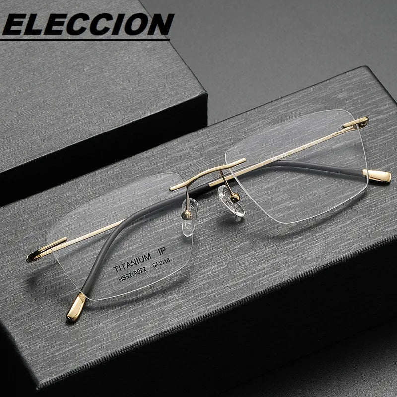 Eleccion Unisex Rimless Square Titanium Eyeglasses 92122