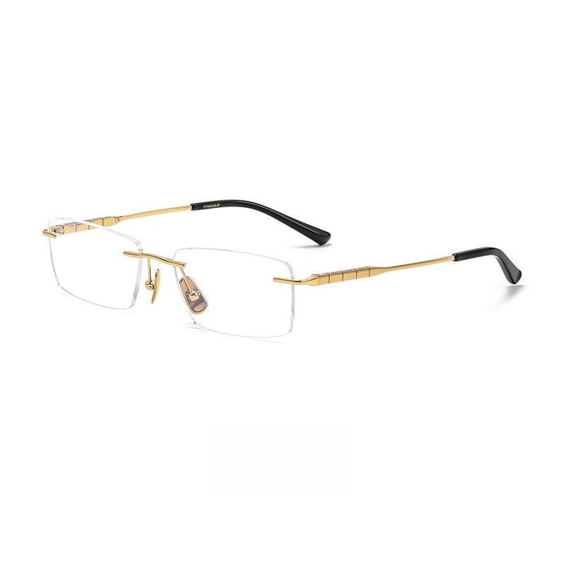 Yimaruili Men's Rimless Square Titanium Eyeglasses 91091 Rimless Yimaruili Eyeglasses Gold  