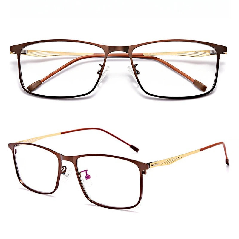 Yimaruili Men's Full Rim Big Square Alloy Eyeglasses 8835 Full Rim Yimaruili Eyeglasses Coffee Gold  