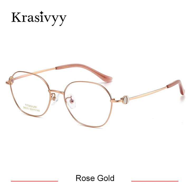 Krasivyy Women's Full Rim Flat Top Round Titanium Eyeglasses 6010 Full Rim Krasivyy Rose Gold  