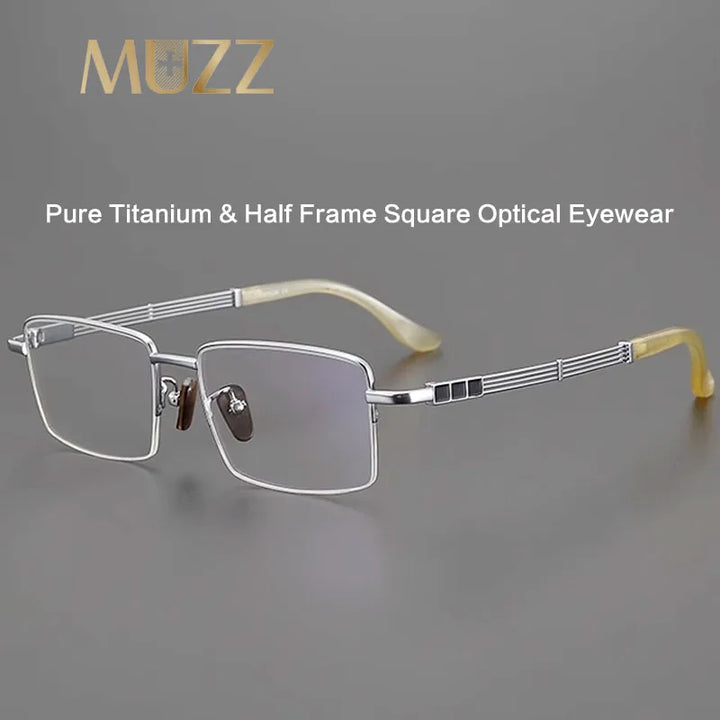 Muzz Unisex Semi Rim Square Titanium Eyeglasses 44116 Semi Rim Muzz   